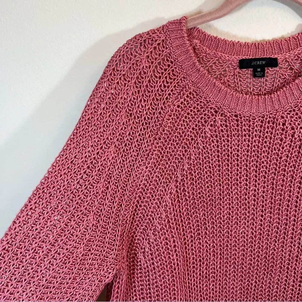 J. Crew 100% Linen‎ Open Knit Relaxed Fit Beach Sweater Cover Up Pink Medium